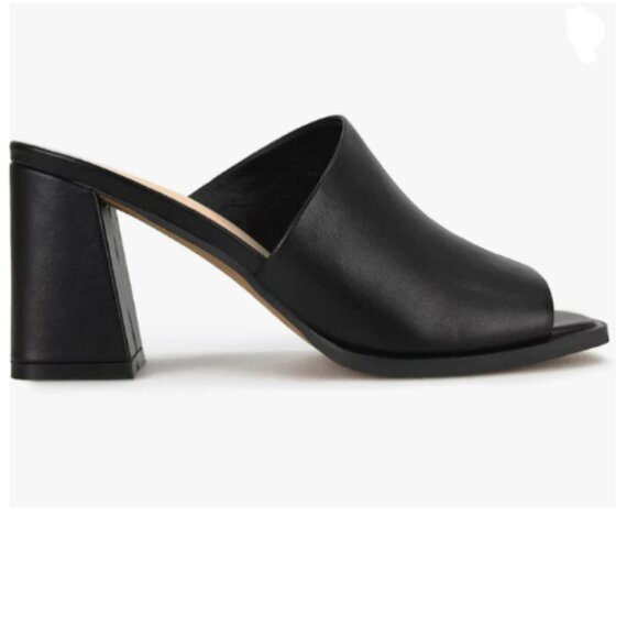 FOWT Black Mules Peep Toe Slide Sandals High Chunky Heels Handmade Leather Mules - Picture 1 of 8